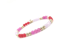 Armband Mirre met roze en rode jade edelsteen en real gold plated balletjes