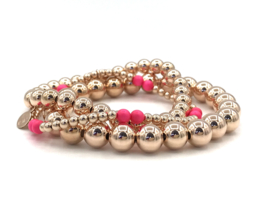 Armband Milena met rosé real gold plated balletjes en neon roze Swarovski pareltjes