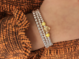 Armband Bloem geel met Swarovski crystal en écht zilveren balletjes
