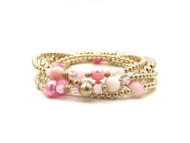 Armband Rachel met roze jade edelsteen en real gold plated balletjes