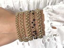 Armband Zehra black met dubbele lagen real gold plated balletjes en onyx edelsteen