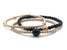 Armband June met rosé real gold plated balletjes en zwarte onyx edelsteen