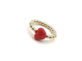 Stretch ring Heart met real gold plated balletjes en rood hartje