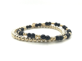 Armband Valentina met real gold plated balletjes en facet geslepen onyx