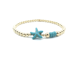 Armband Liza met turquoise zeester en real gold plated balletjes