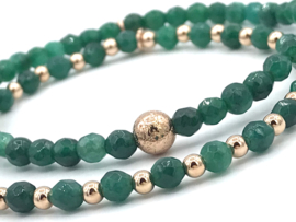 Armband Amina met groene jade edelsteen en rosé real gold plated balletjes