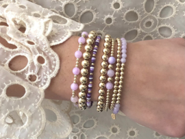 Armband Chiara met real gold plated balletjes en lila jade edelsteen