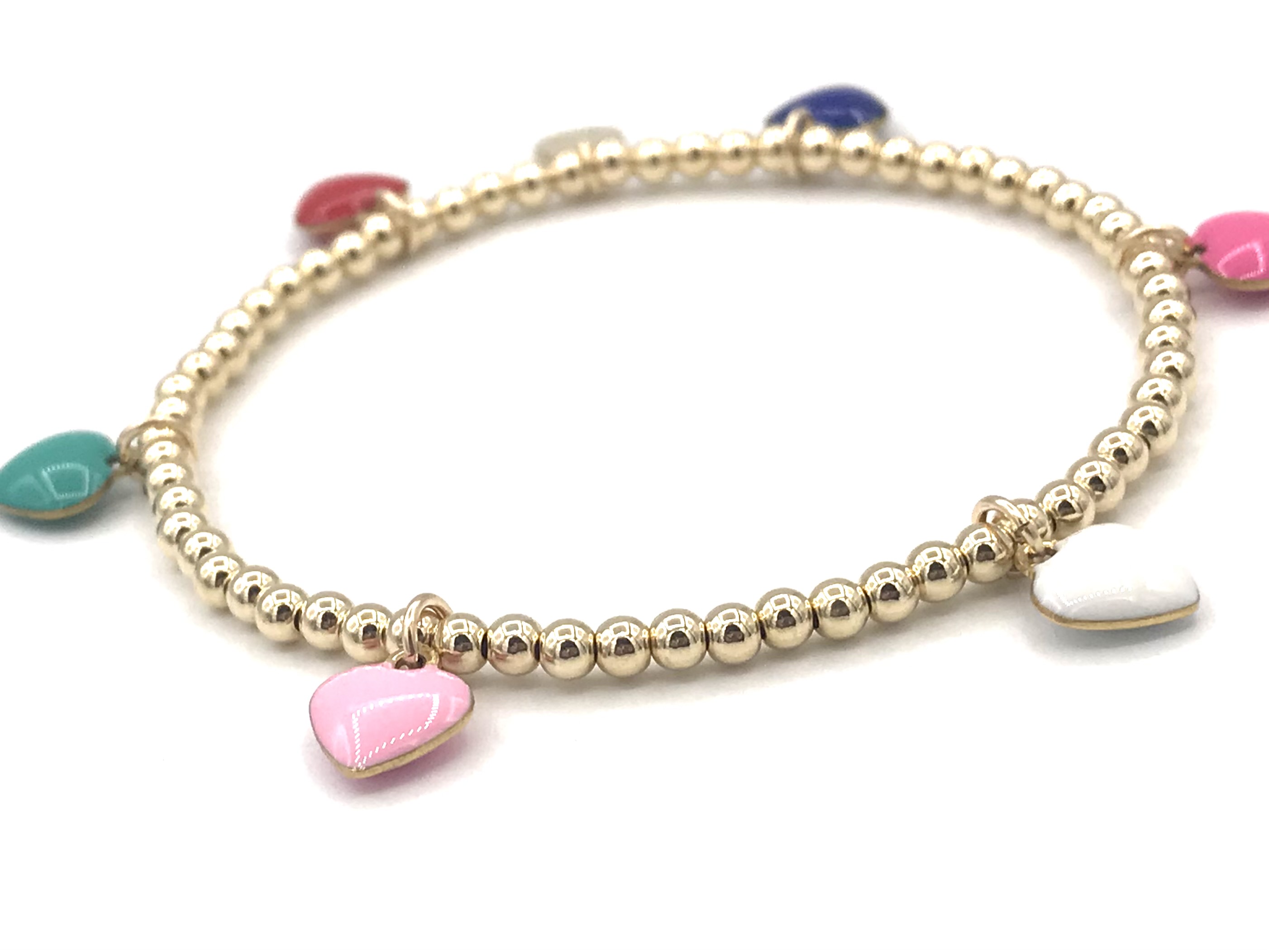 Armband Macy met real gold plated balletjes en gekleurde bedel hartjes
