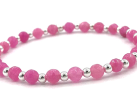 Armband Nina pink met Sterling zilveren balletjes en chalcedoon edelsteen