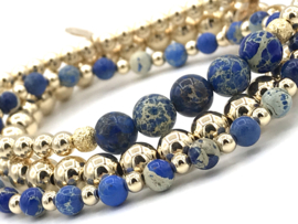 Armband Jackie met real gold plated balletjes en blauwe jasper edelsteen