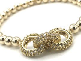 Armband Three rings met real gold plated balletjes en gold plated rings met Zirkonia crystal