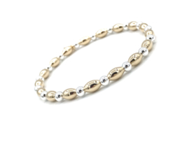 Armband Hanne met real gold plated ovale balletjes en ronde zilveren balletjes