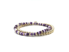 Armband Liselotte purple met real gold plated balletjes en gekleurde schijfjes