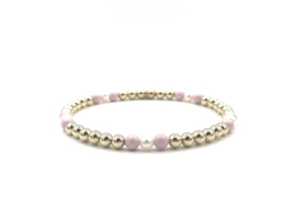 Moeder & Dochter armband Vivian met real gold plated balletjes en roze Swarovski pareltjes