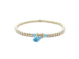 Armband Zoey met real gold plated balletjes, crystal en turquoise kwastje