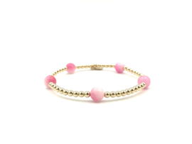 Armband Rachel met roze jade edelsteen en real gold plated balletjes