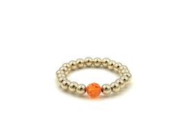 Stretch ring Azra met real gold plated balletjes en oranje Swarovski crystal