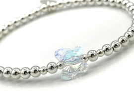 Armband Vlinder parelmoer met Swarovski crystal en écht zilveren balletjes