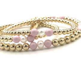 Moeder & Dochter armband Vivian met real gold plated balletjes en roze Swarovski pareltjes