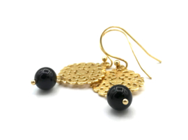 Real gold plated Bohemian oorbellen met zwarte onyx edelsteen