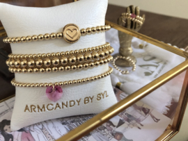 Armband Love big met real gold plated balletjes en hartjes munt