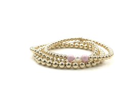 Moeder & Dochter armband Fleurtje met real gold plated balletjes en roze Swarovski pareltjes