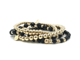 Armband Meike met real gold plated balletjes en zwarte onyx edelsteen