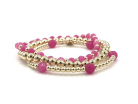 Armband Elena pink met real gold plated balletjes en chalcedoon edelsteen