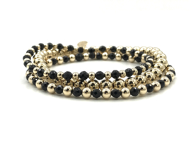 Armband Nina met real gold plated balletjes en zwarte onyx edelsteen