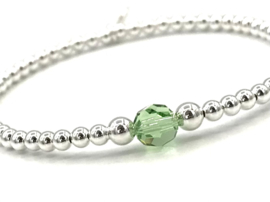 Armband Azra Green met zilveren balletjes en Swarovski crystal