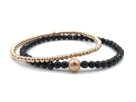 Armband Janna met facet geslepen onyx en rosé real gold plated glitterbal