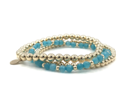 Armband Pien met real gold plated balletjes en turquoise jade edelsteen