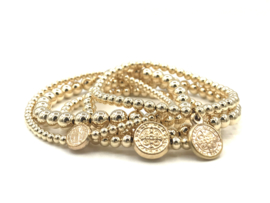 Armband lucky coin bedel met real gold plated balletjes