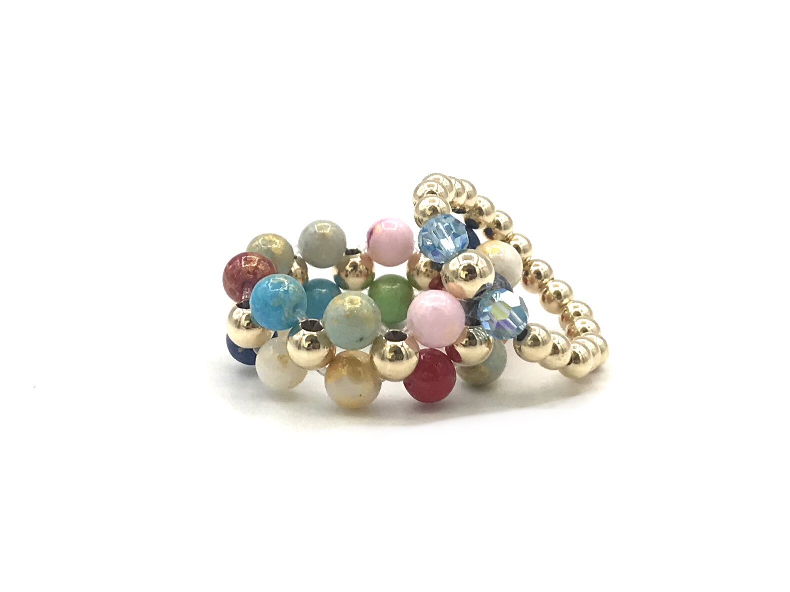 Stretch ring Zehra gemstone met real gold plated balletjes en gekleurde jade edelsteen