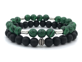 Heren armband Sven met groene malachiet en Sterling zilveren staafjes