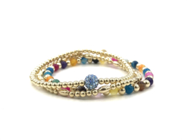 Armband Sylvia blue met real gold plated balletjes en Swarovski crystal