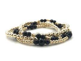 Armband Valentina met real gold plated balletjes en facet geslepen onyx