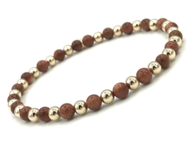 Armband Melisa met real gold plated balletjes en camelkleurige goudsteen