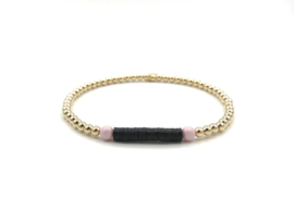 Armband Kyara met real gold plated balletjes en roze Swarovski pareltjes