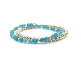 Armband Pien met real gold plated balletjes en turquoise jade edelsteen