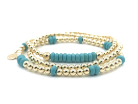 Armband Bobbi met real gold plated balletjes en turquoise edelsteen