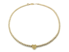 Ketting met 4 mm real gold plated balletjes en hartjes connector