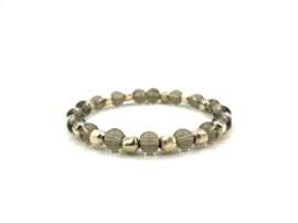Armband Roosmarijn met facet real gold plated balletjes en rookkwarts edelsteen