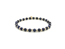 Armband Eleanor met real gold plated balletjes en Lapis Lazuli edelsteen