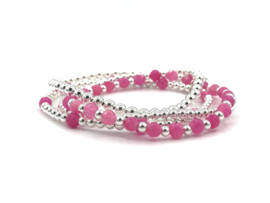 Armband Nina pink met Sterling zilveren balletjes en chalcedoon edelsteen