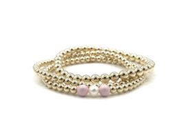 Moeder & Dochter armband Fleurtje met real gold plated balletjes en roze Swarovski pareltjes