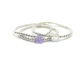 Armband Vlinder violet met Swarovski crystal en écht zilveren balletjes