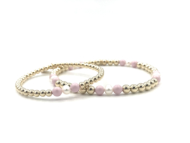 Moeder & Dochter armband Vivian met real gold plated balletjes en roze Swarovski pareltjes