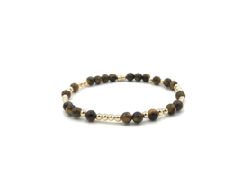 Armband Filou met real gold plated balletjes en bruine tijgeroog edelsteen