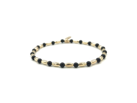Armband Kaylee met ovale real gold plated balletjes en zwarte onyx edelstenen